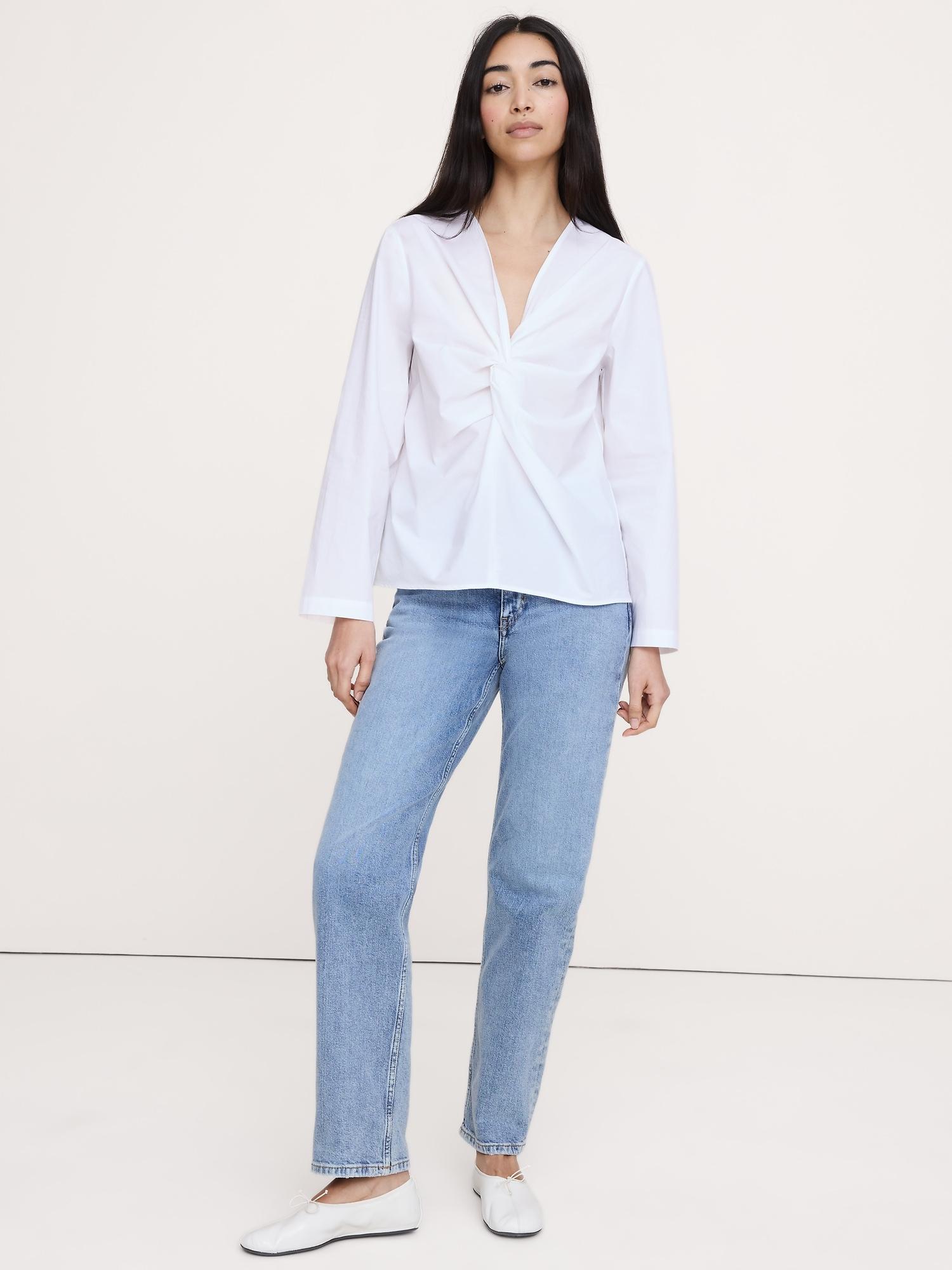 cotton poplin twist-front top