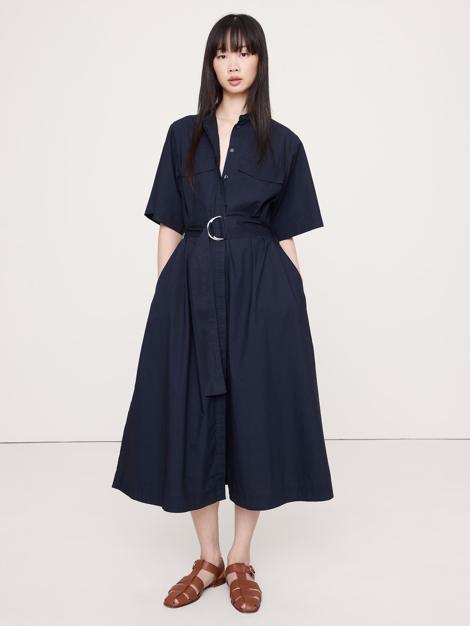 cotton poplin utility shirt dress