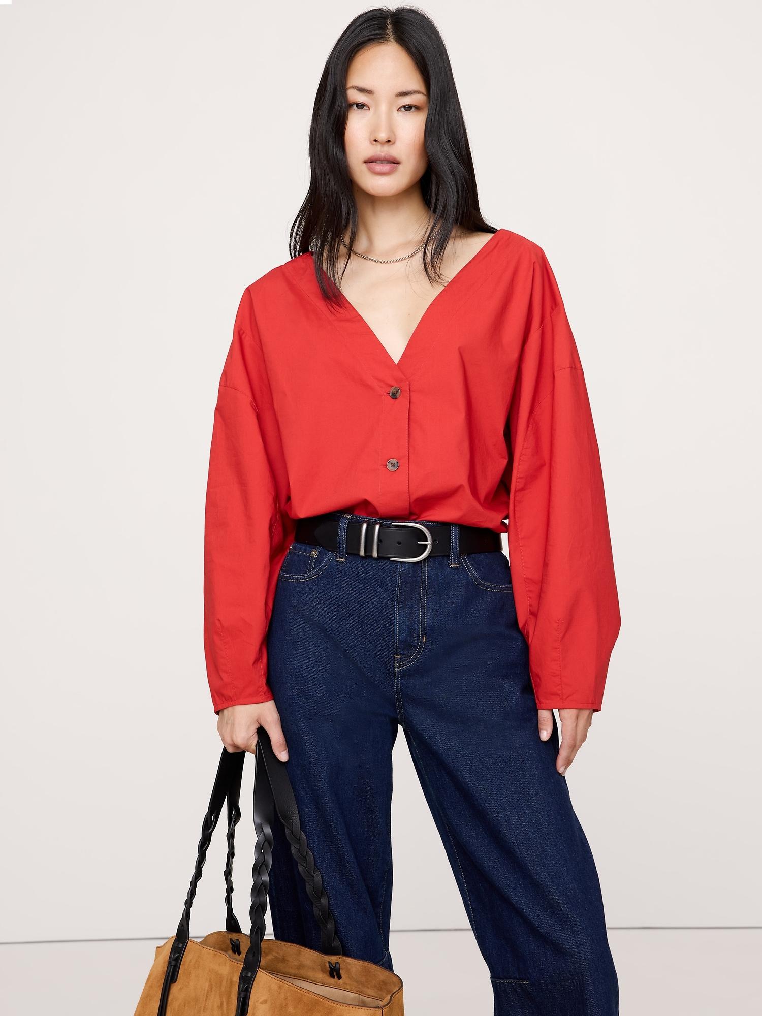 cotton poplin volume-sleeve top