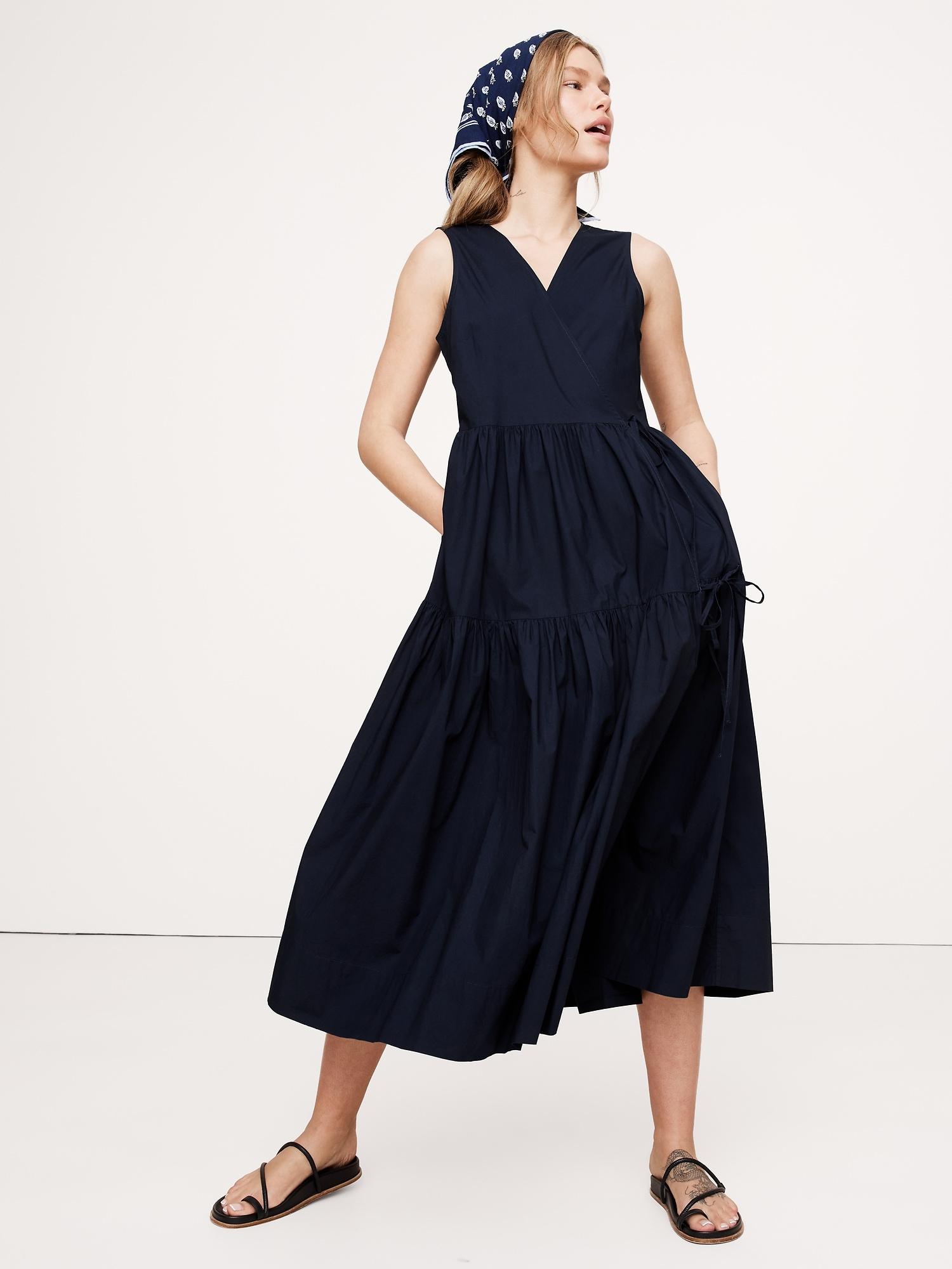 cotton poplin wrap maxi dress