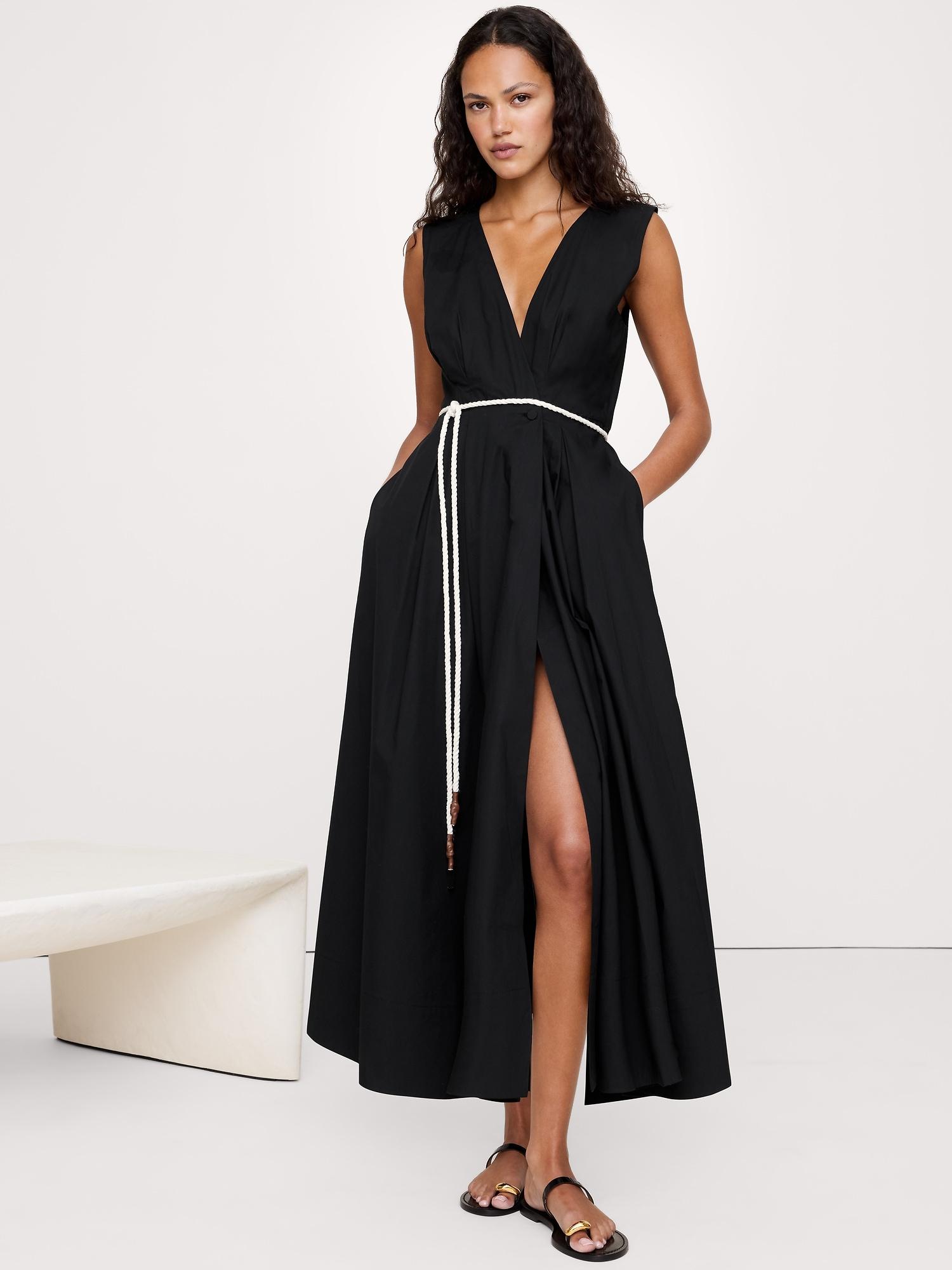 cotton poplin wrap maxi dress