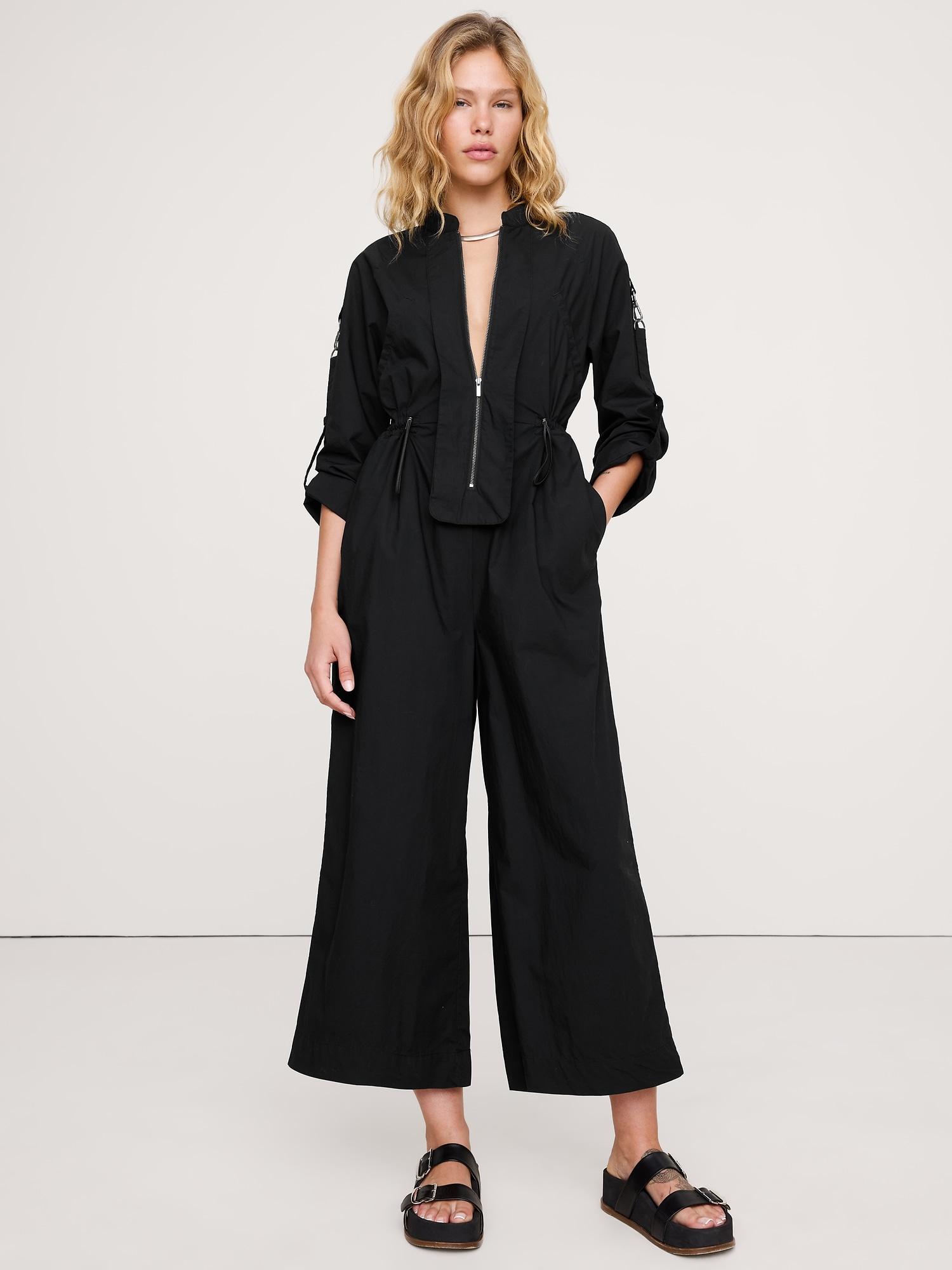 cotton poplin zip utility cropped jumpsuit