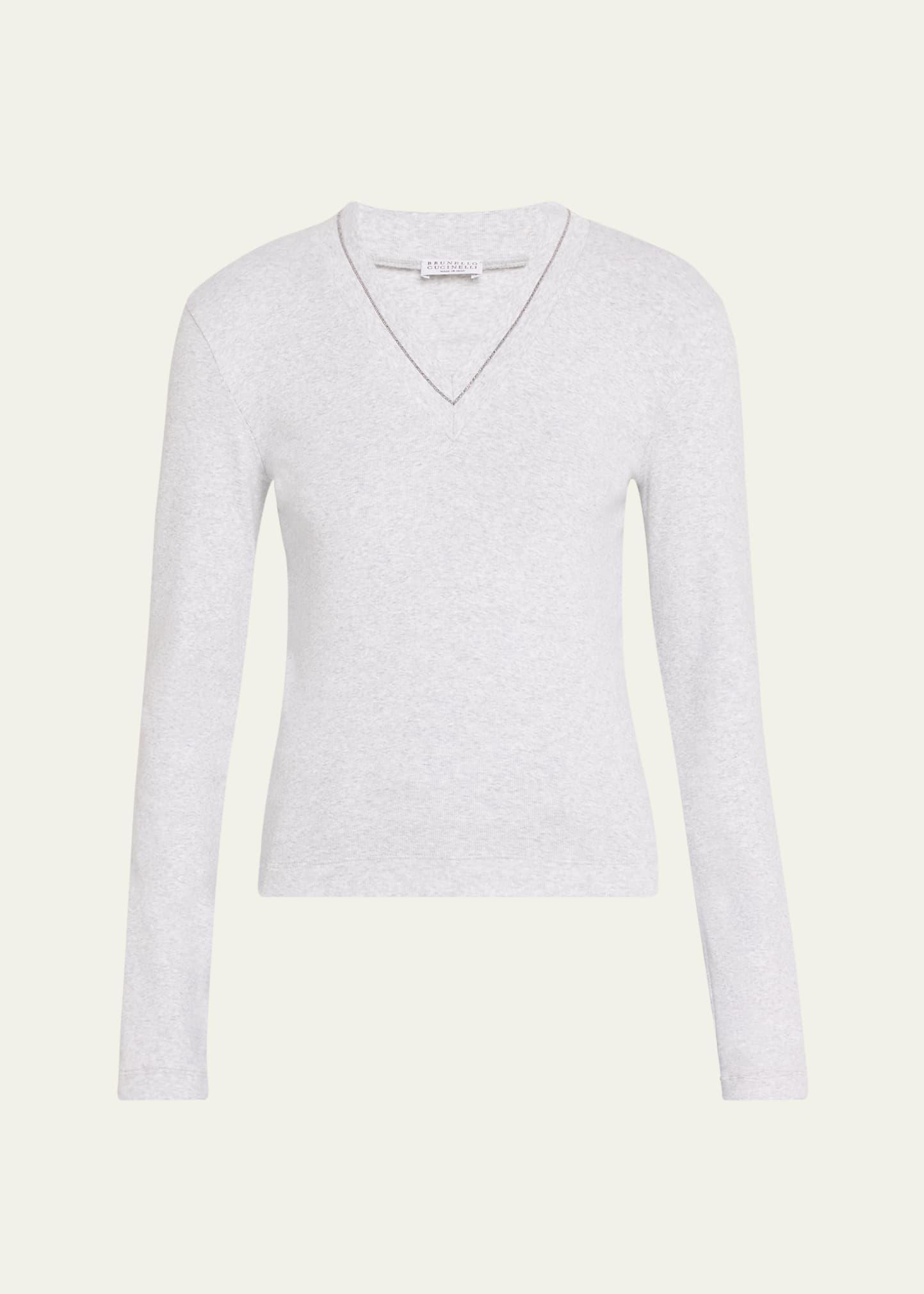 cotton ribbed knit top with monili detail