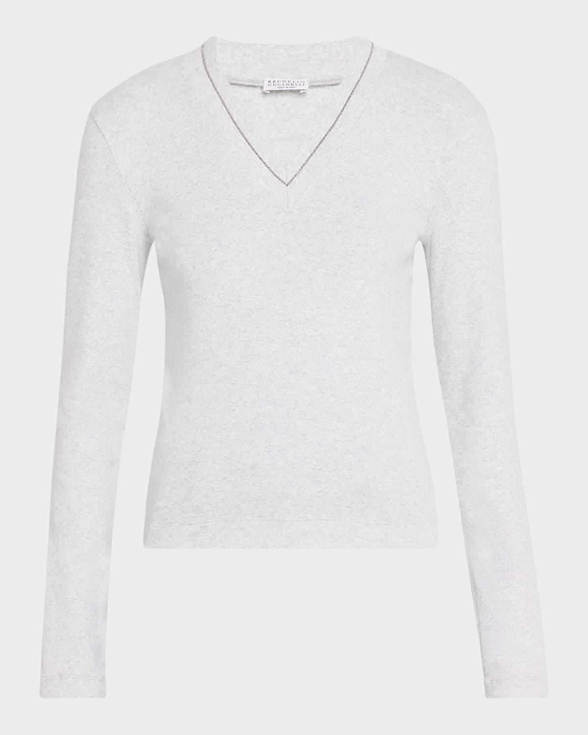 cotton ribbed knit top with monili detail