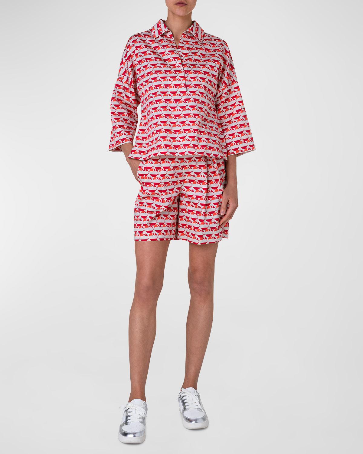 cotton satin pelican dot printed blouse