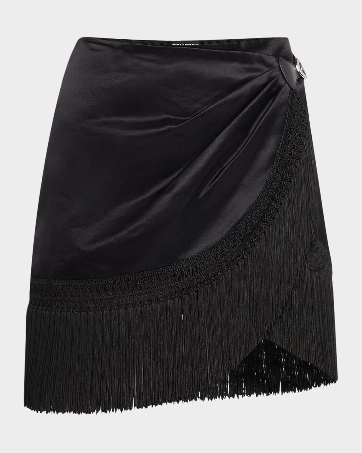 cotton-silk duchesse fringe wrap mini skirt