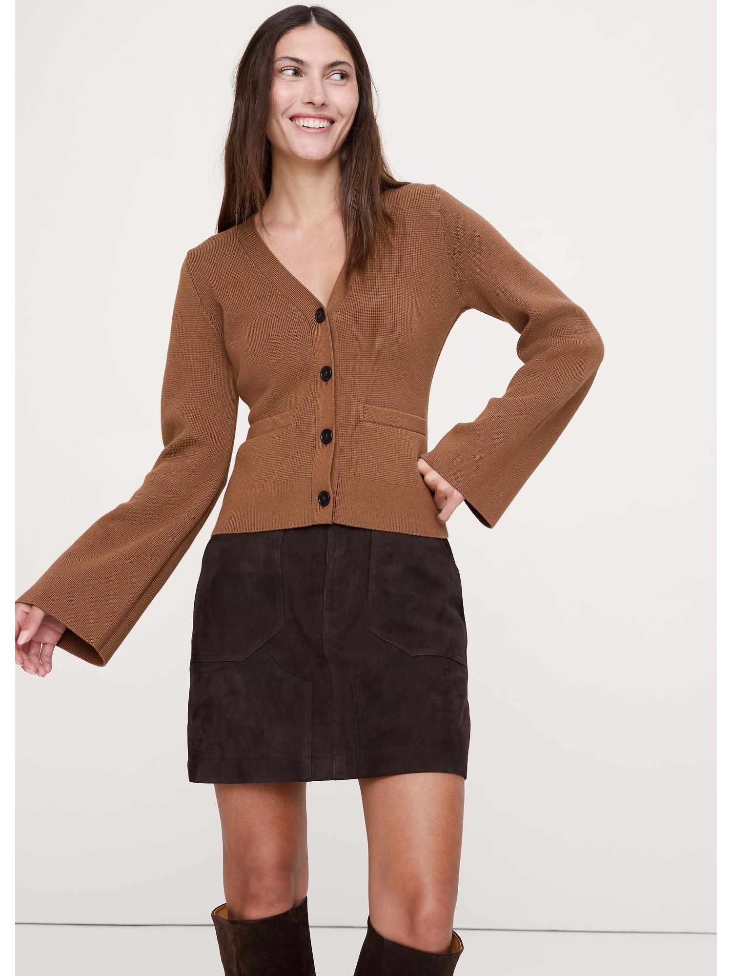 cotton-silk flare-sleeve cardigan