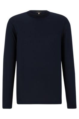 cotton-silk long-sleeved t-shirt with bubble structure- dark blue men's long-sleeved t-shirts