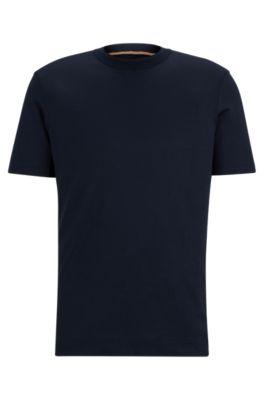 cotton-silk t-shirt with fineline stripes and double collar- dark blue men's t-shirts