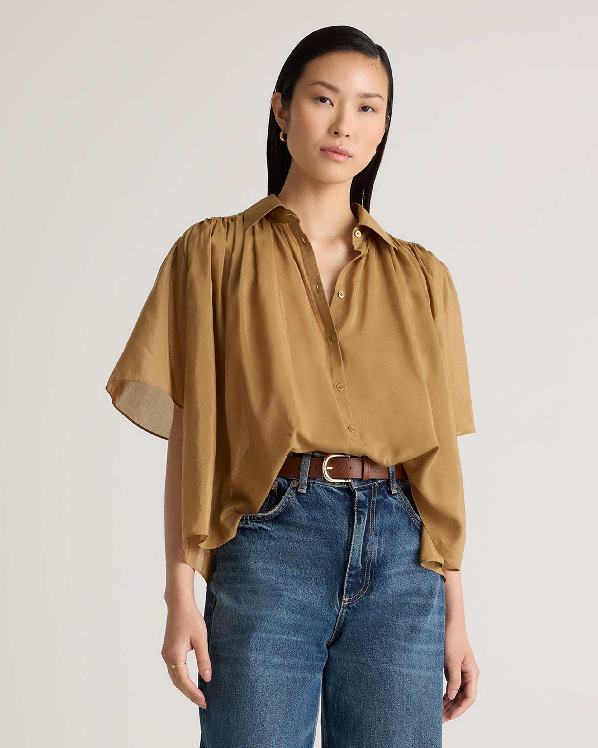cotton-silk voile short sleeve blouse