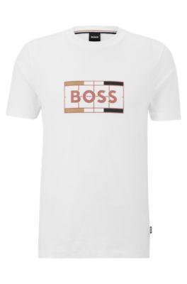 cotton slim-fit t-shirt with tennis-inspired logo print- white men's t-shirts