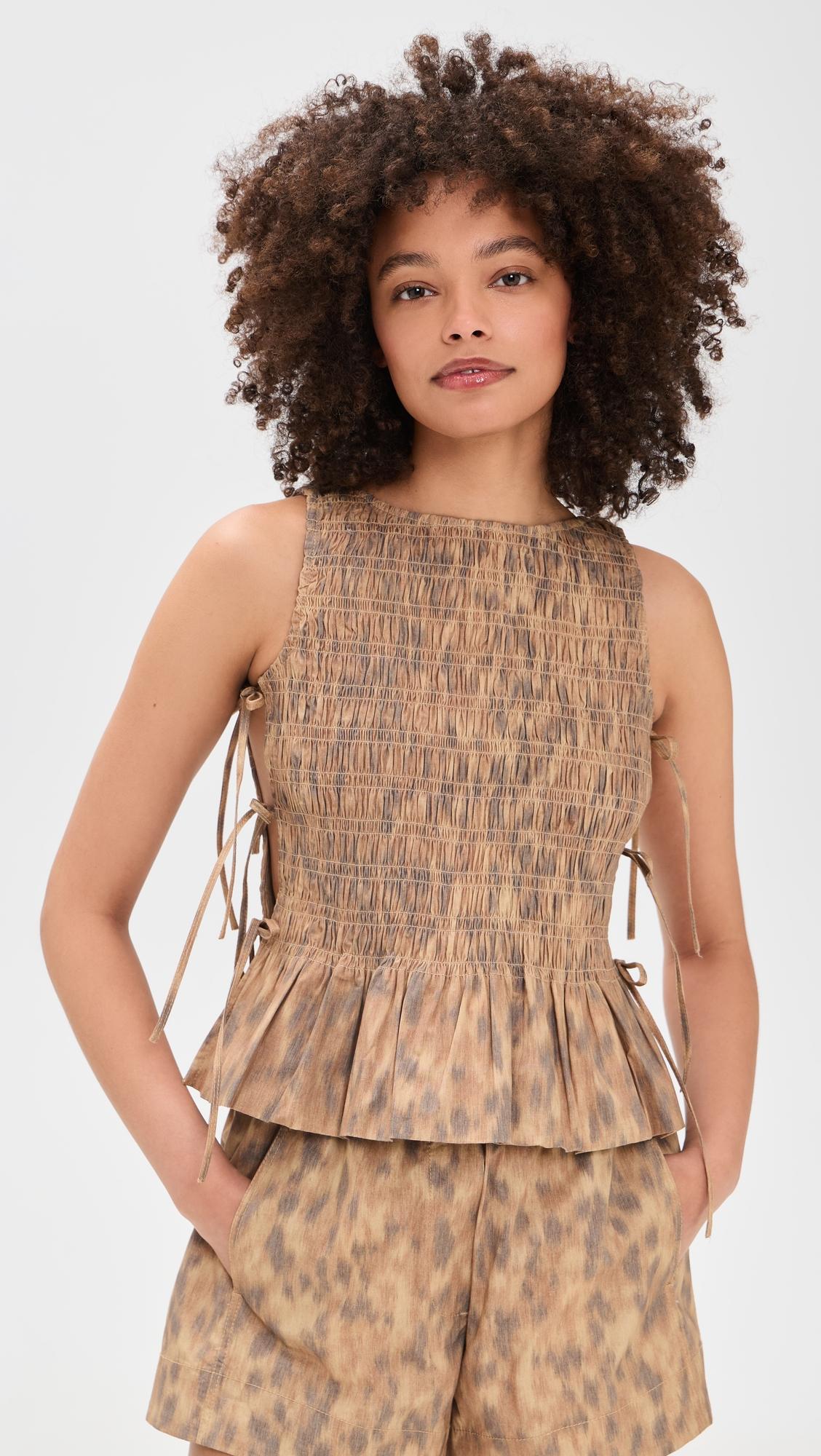 cotton smocked tie string top