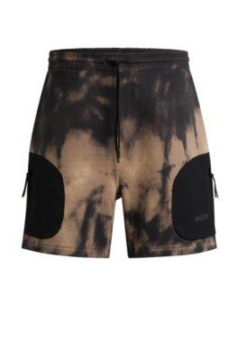 cotton-terry relaxed-fit shorts with logo print- brown men's clothing