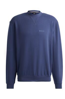 cotton-terry relaxed-fit sweatshirt with flocked logo- dark blue men's loungewear