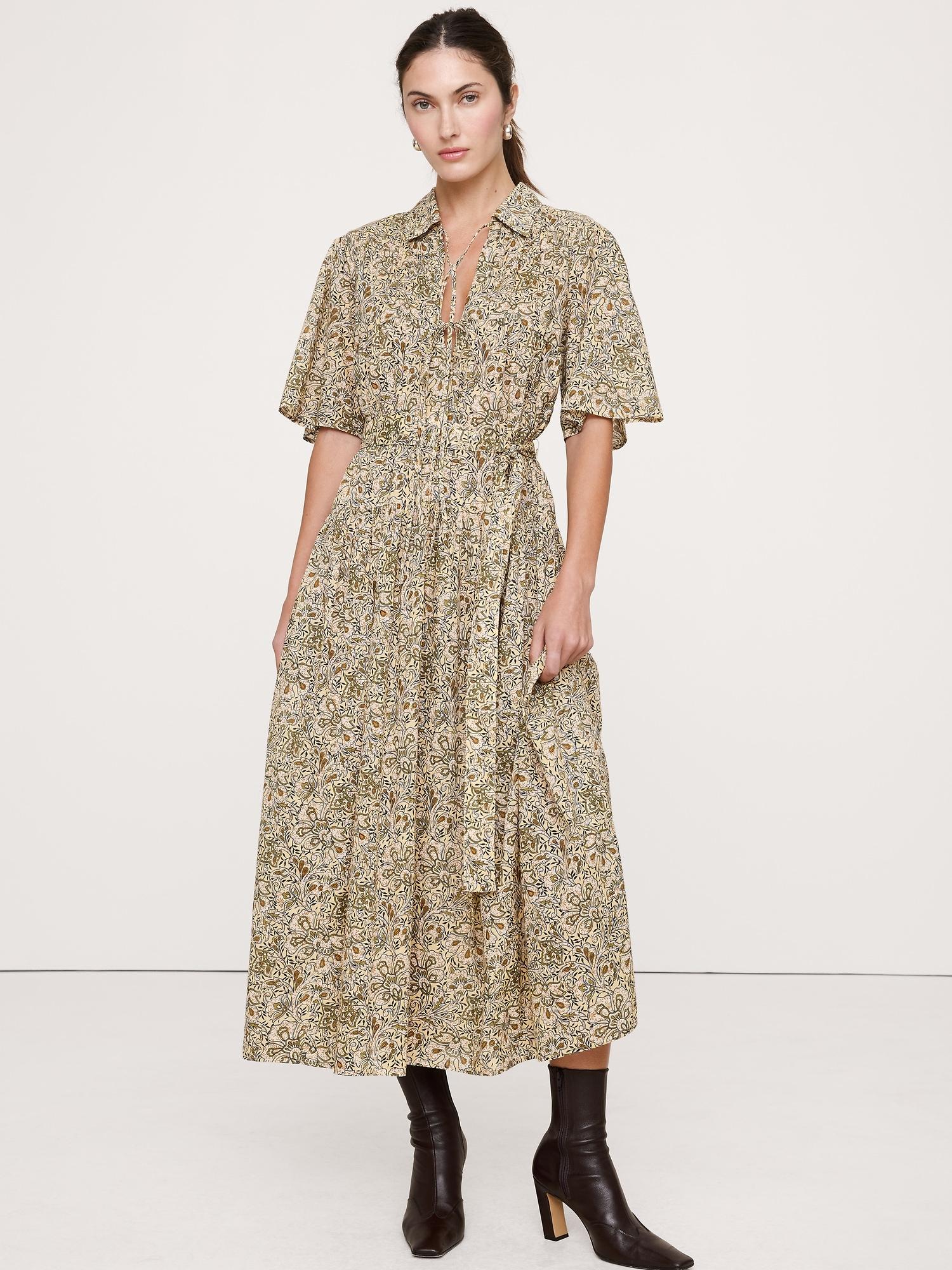 cotton tie-front shirt dress
