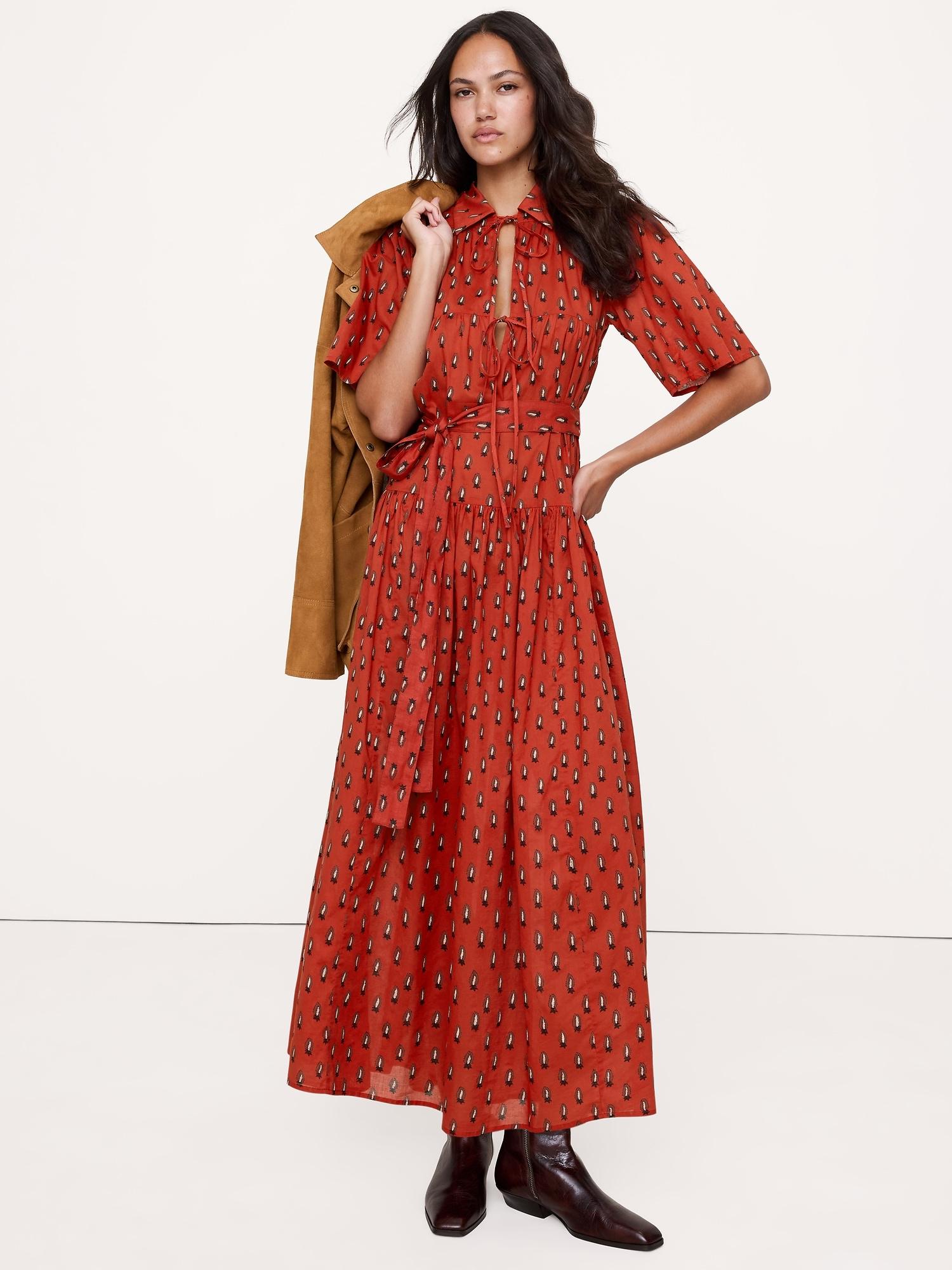 cotton tie-front shirt dress