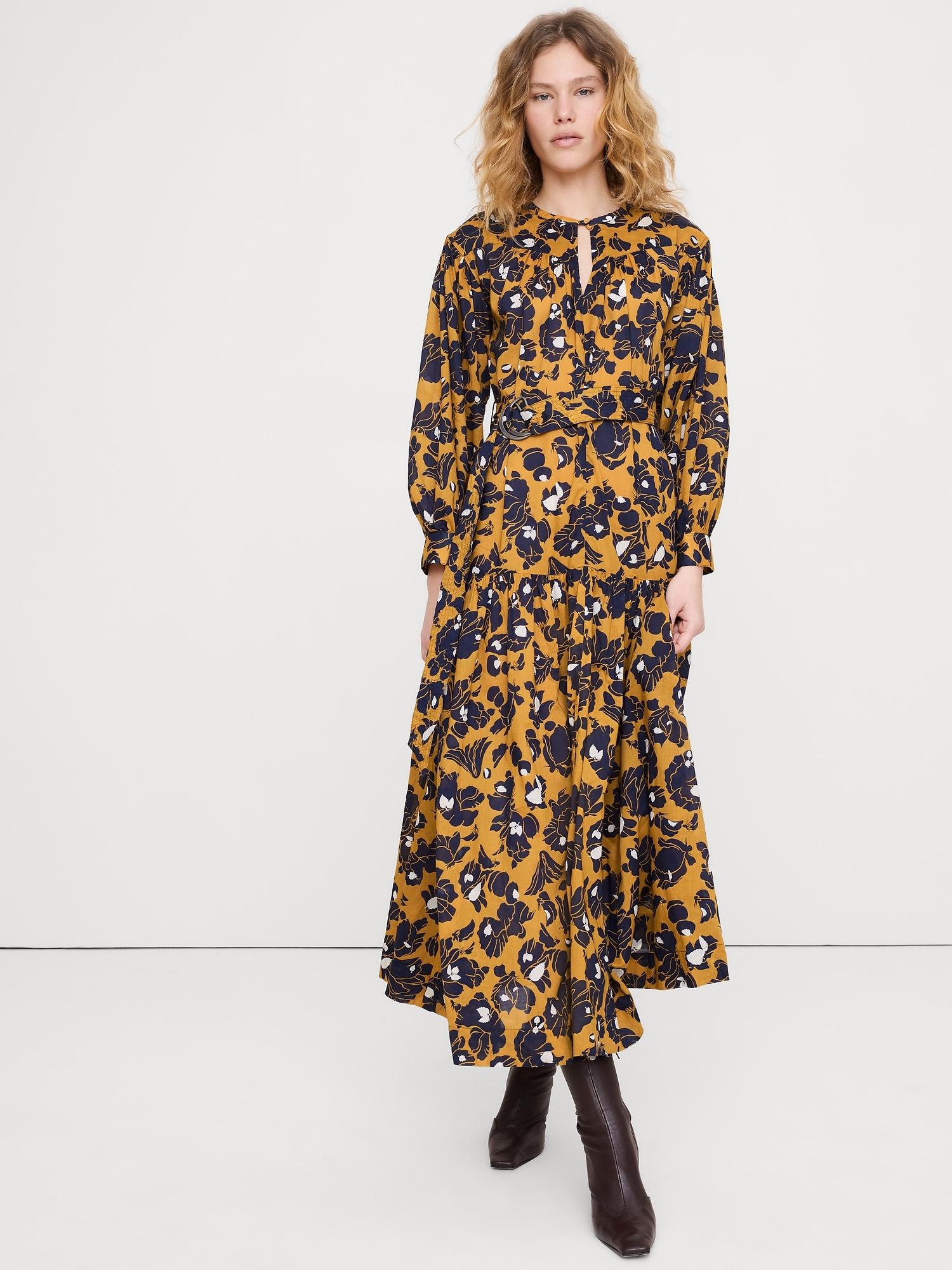 cotton tiered maxi shirt dress