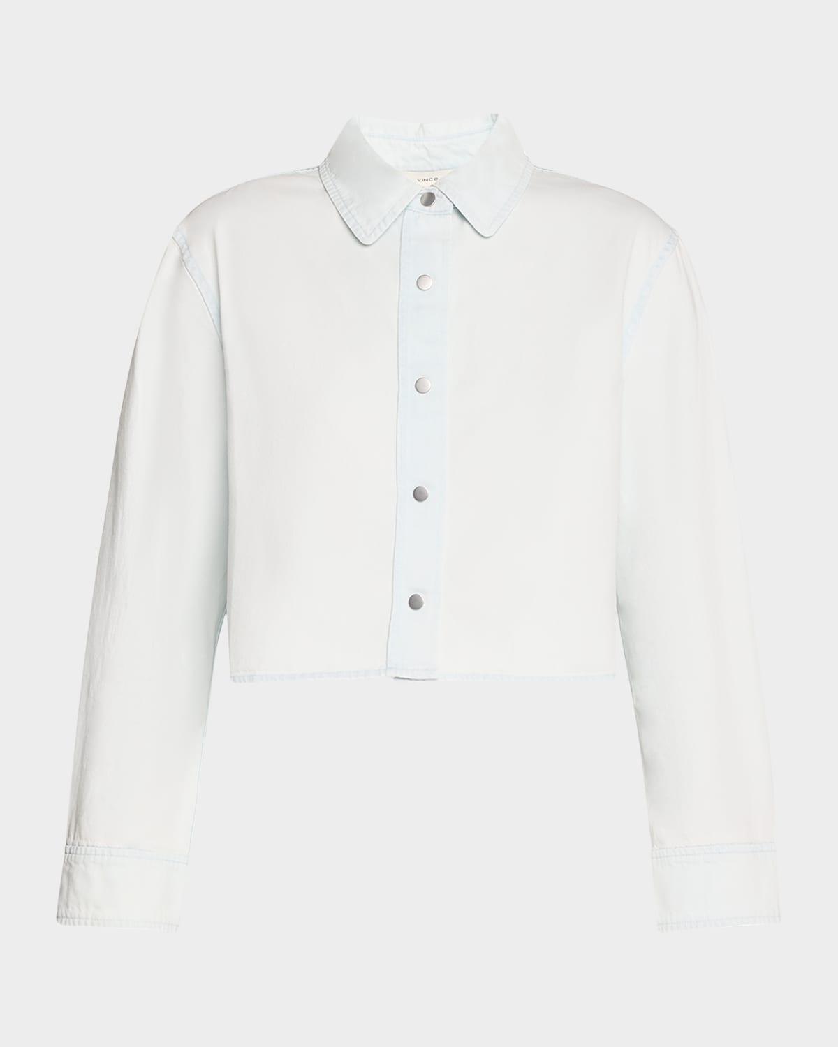 cotton twill cropped snap-front shirt