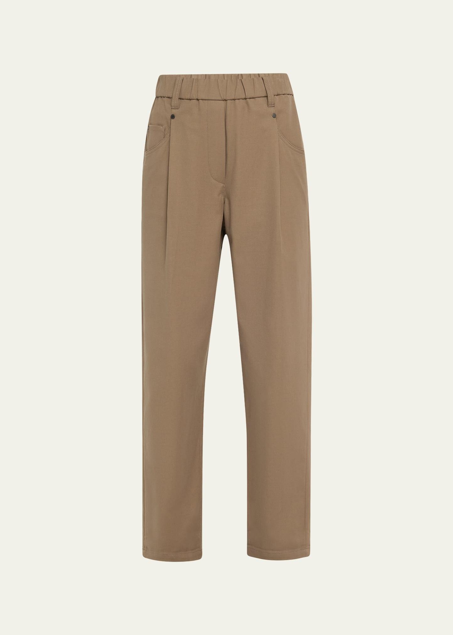 cotton twill straight-leg ankle pull-on pants