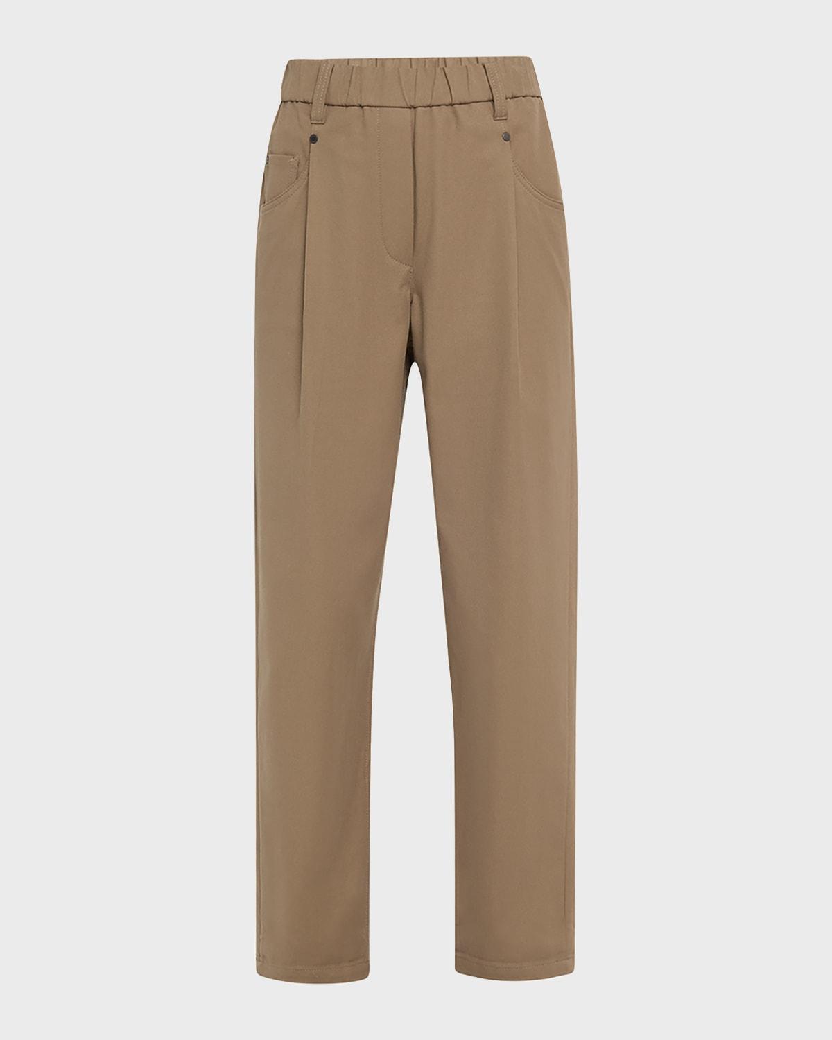 cotton twill straight-leg ankle pull-on pants