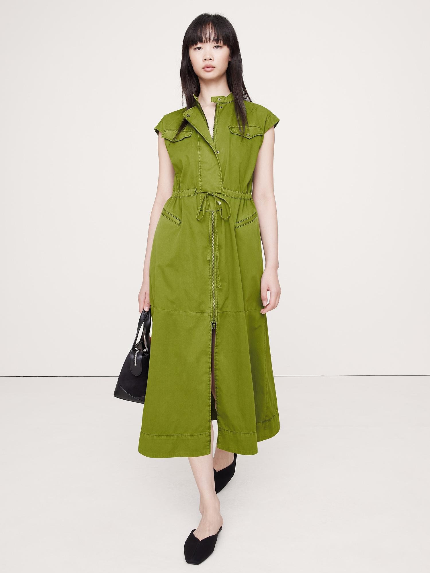 cotton twill utility maxi dress