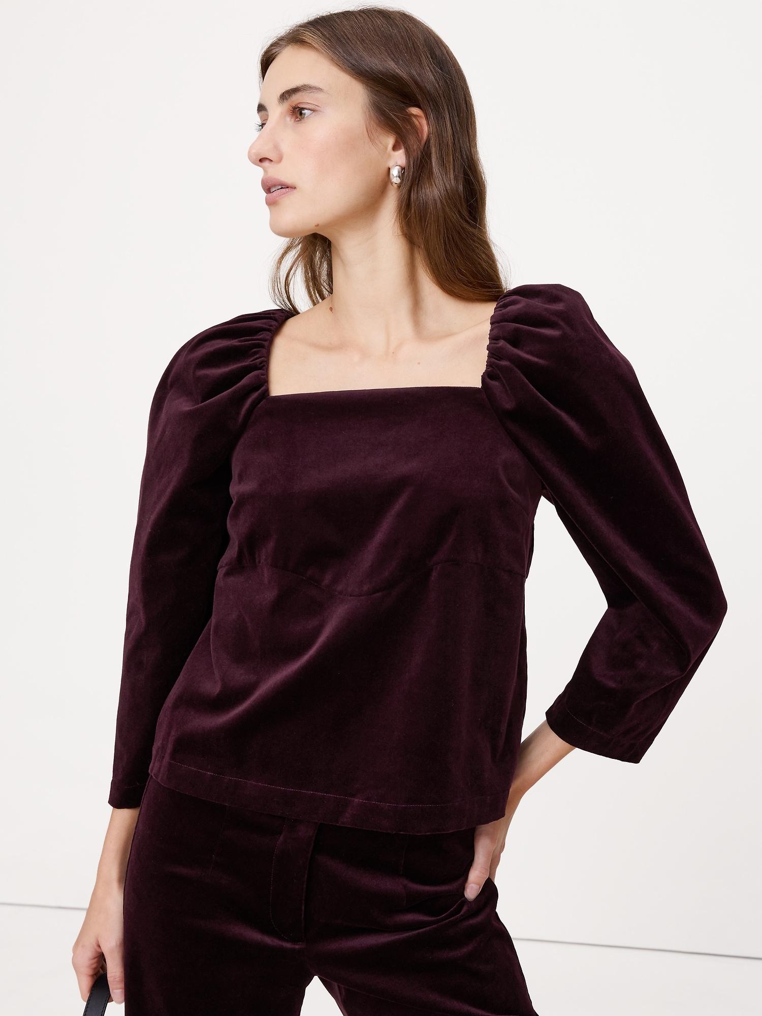cotton velvet puff-sleeve top