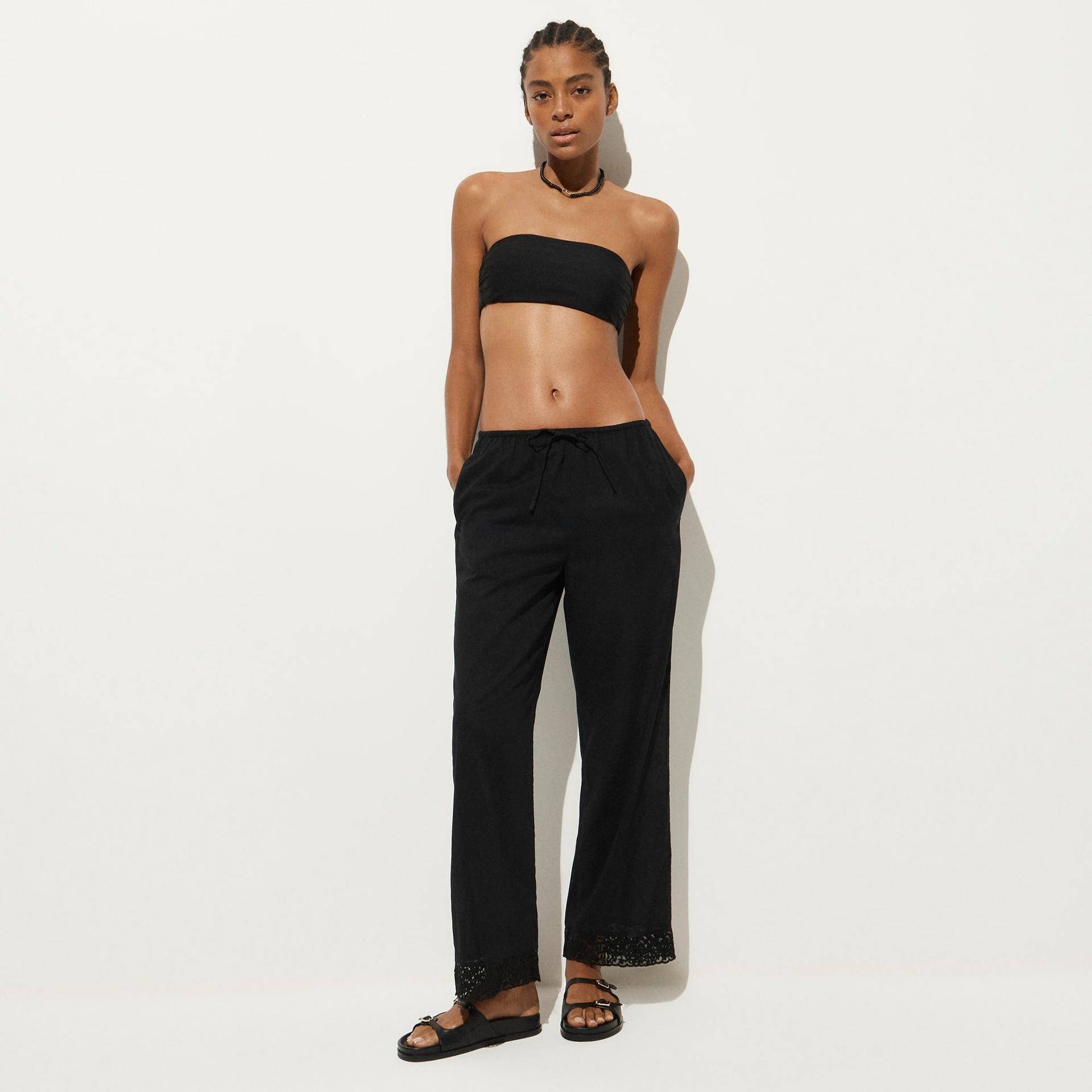cotton voile beach pant with lace trim