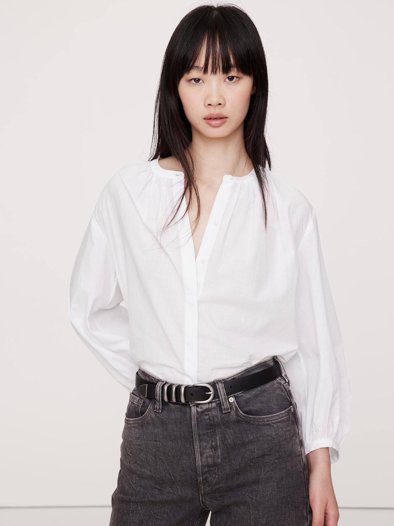 cotton voile shirred blouse