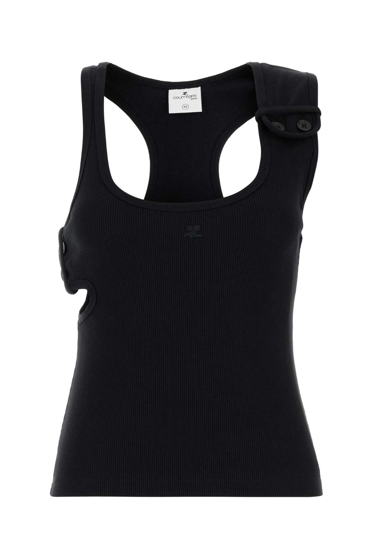 courrèges black stretch cotton tank top