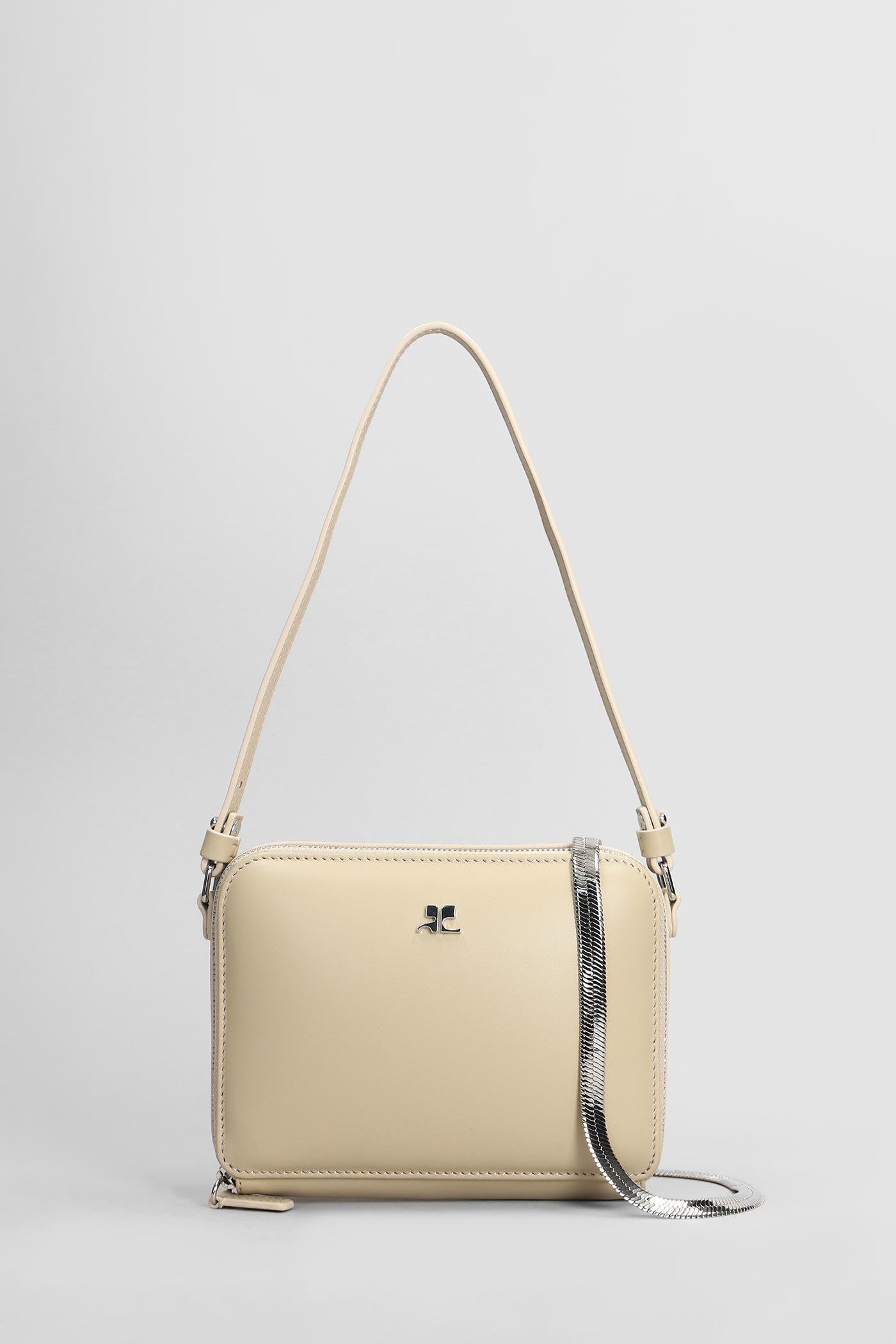 courrèges shoulder bag in beige leather