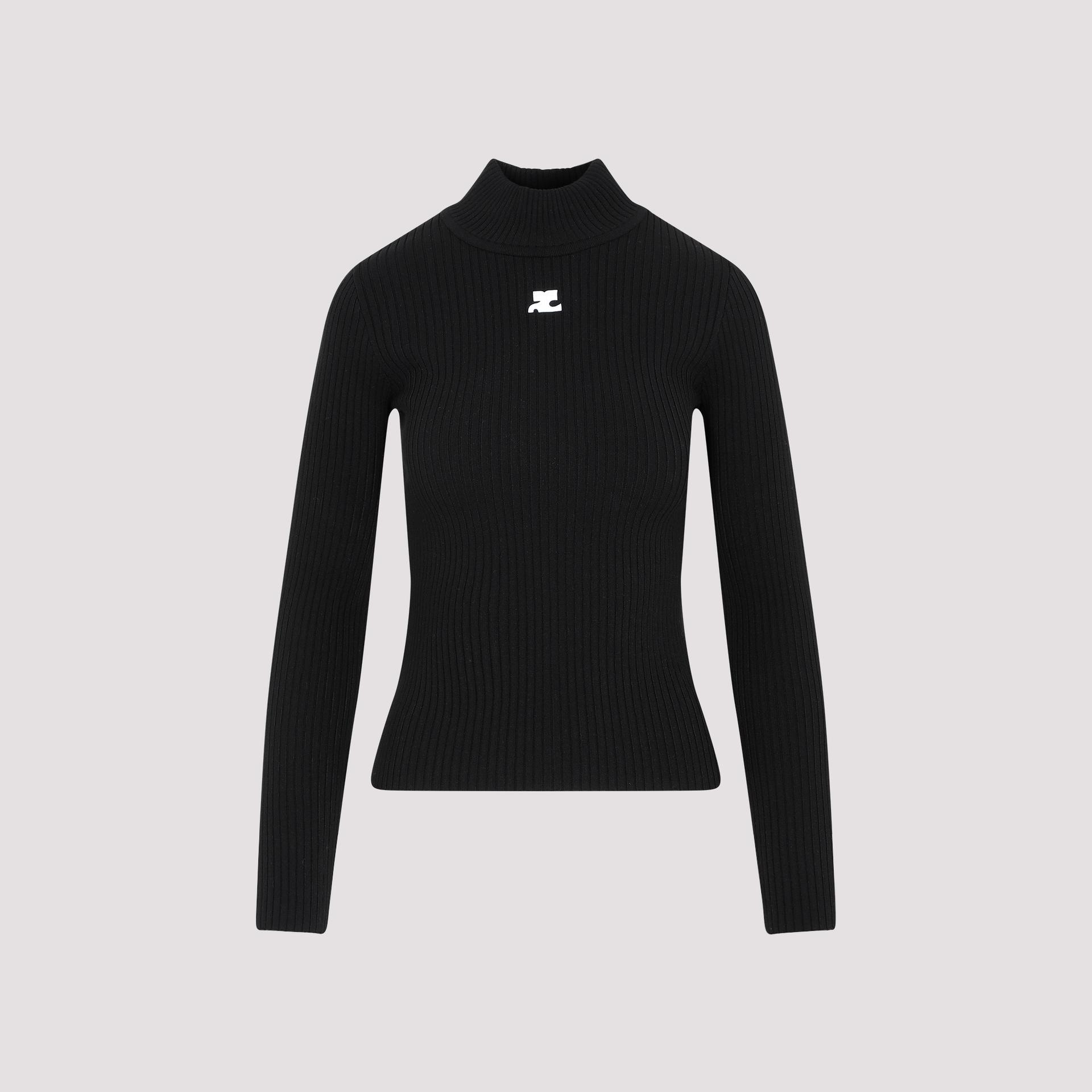 courreges courrèges roll neck ribbed jumper black viscose fsc polyester sweater - women