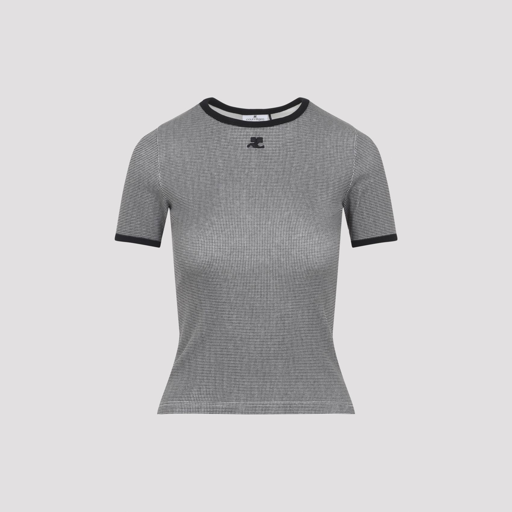 courreges houndstooth contrast t-shirt black cotton tshirt - women