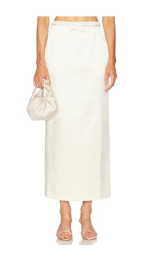 courtney zheng irene wool silk duchesse midi skirt in ivory.