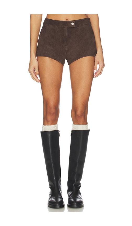 courtney zheng lena suede mini short in brown.