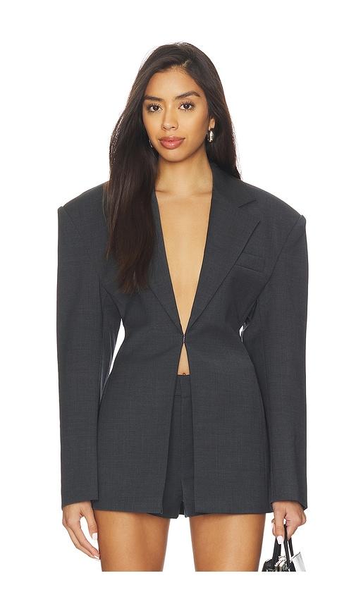 courtney zheng milena scuba wool blazer in grey.
