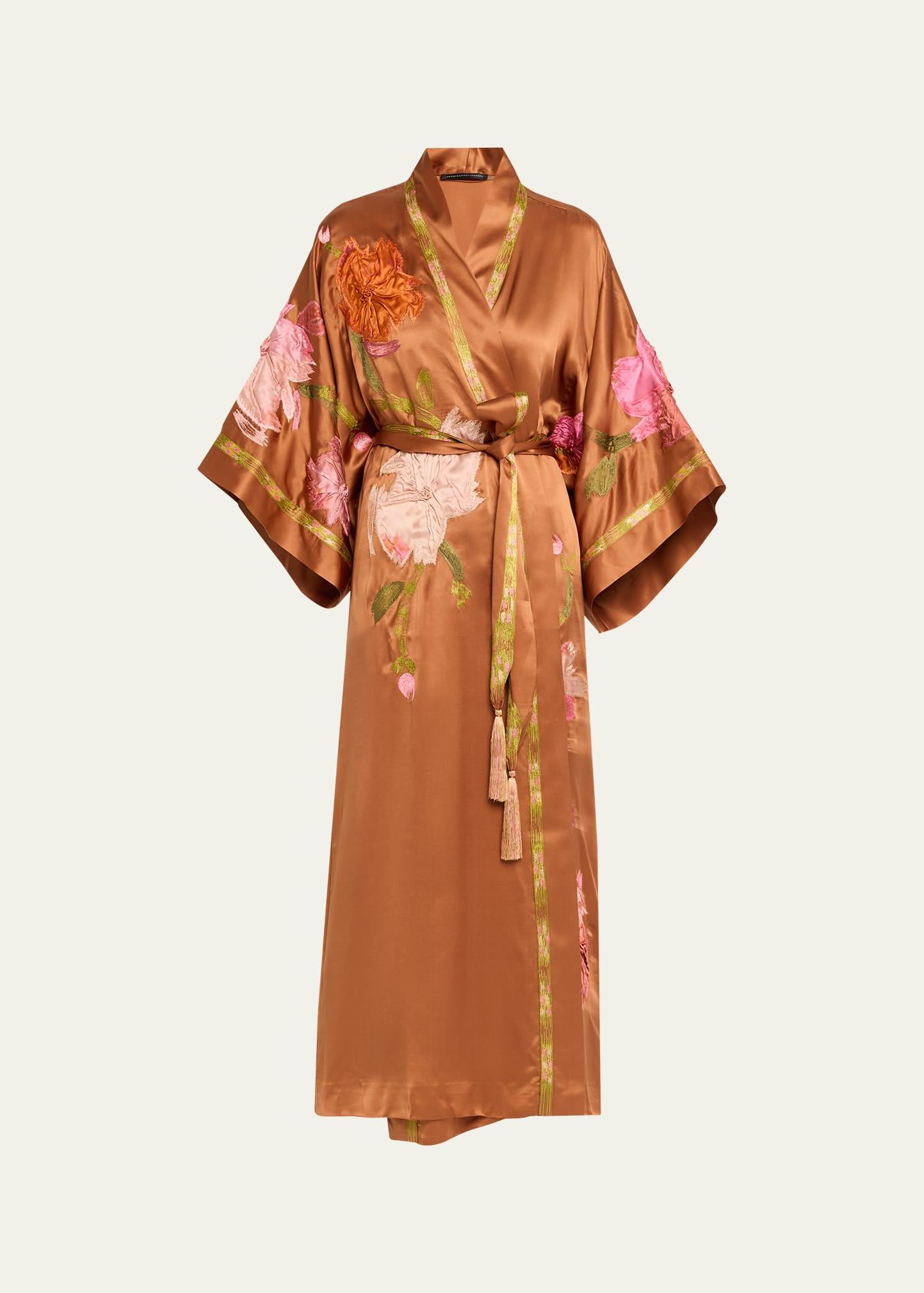 couture brushstroke embroidered silk robe