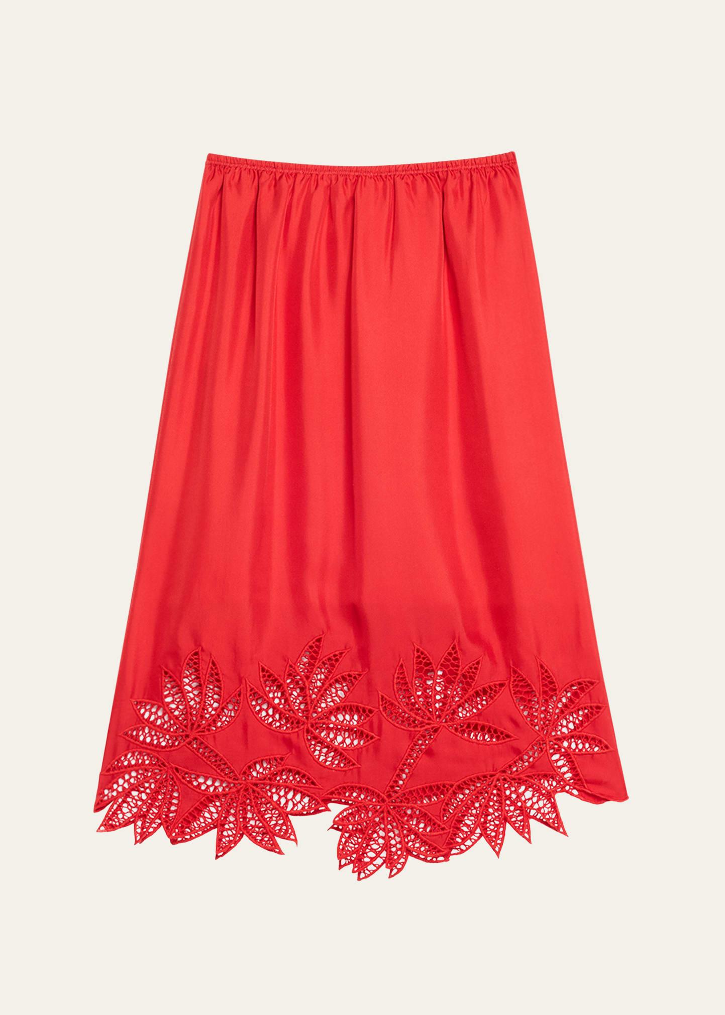 coverley floral cutout silk twill midi skirt