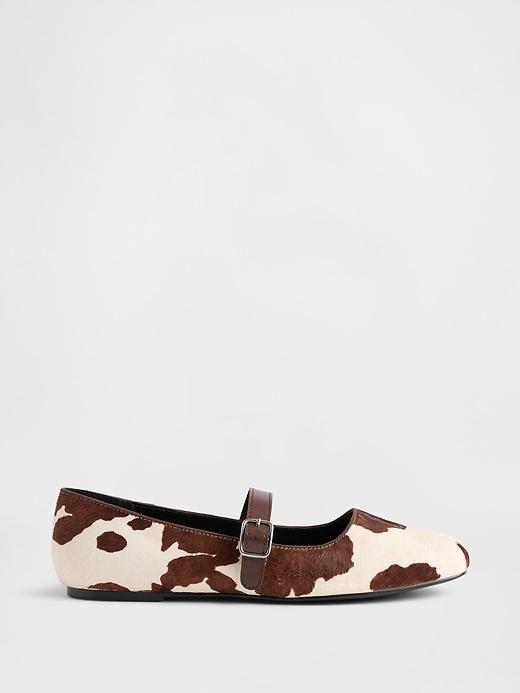 cow print calf hair ballet flats