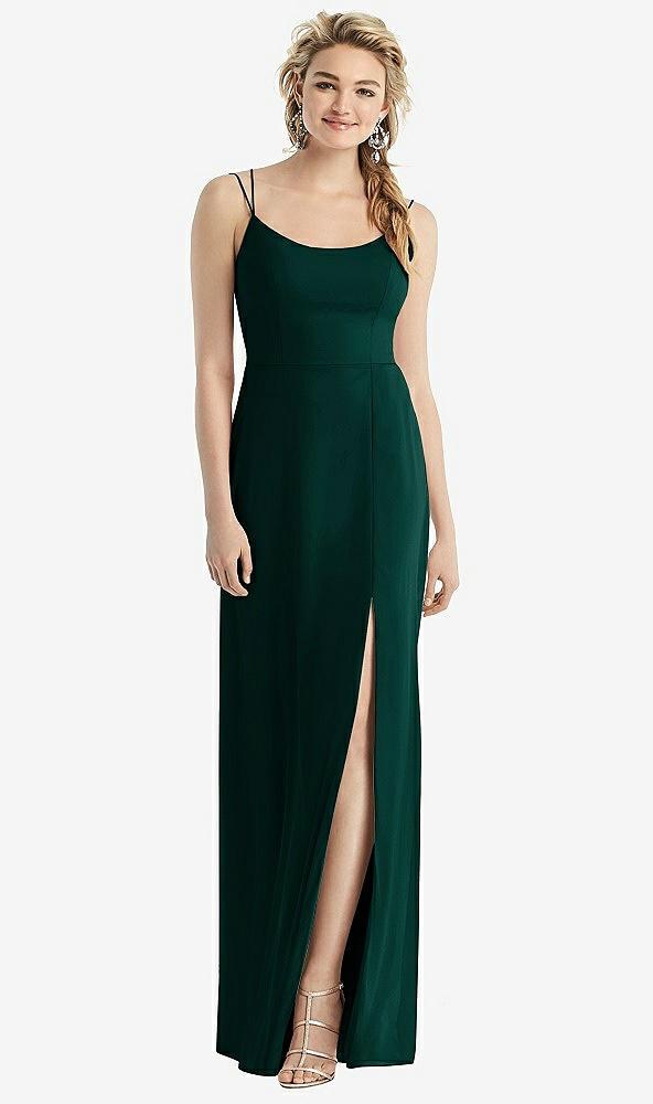 cowl-back double strap maxi dress with side slit
