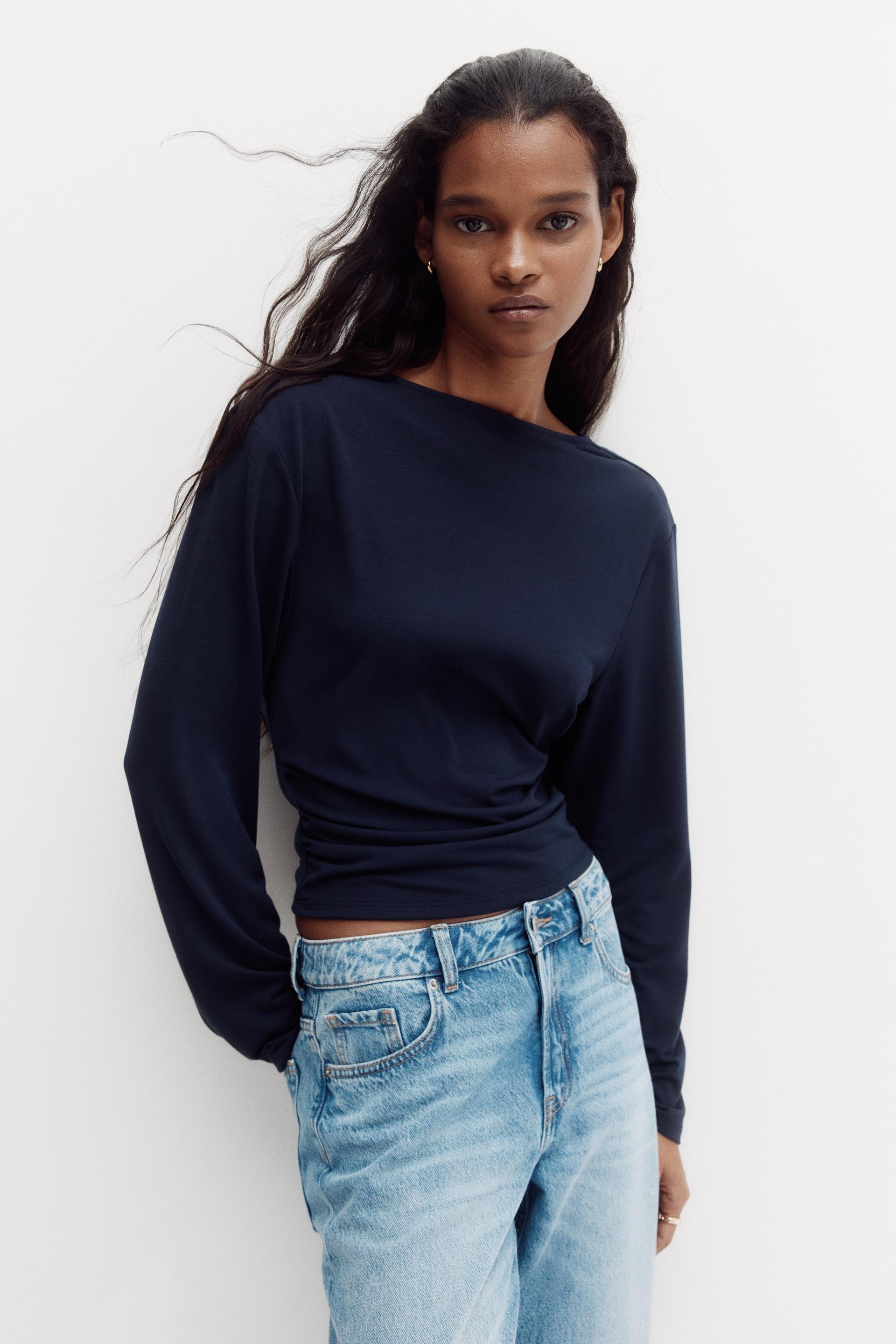 cowl-back jersey top