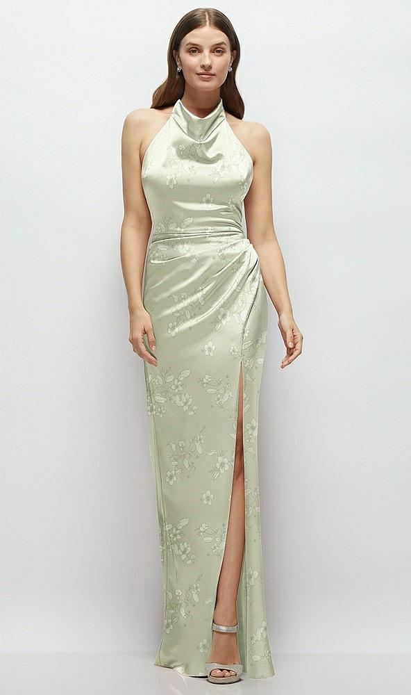 cowl halter open-back floral satin maxi dress