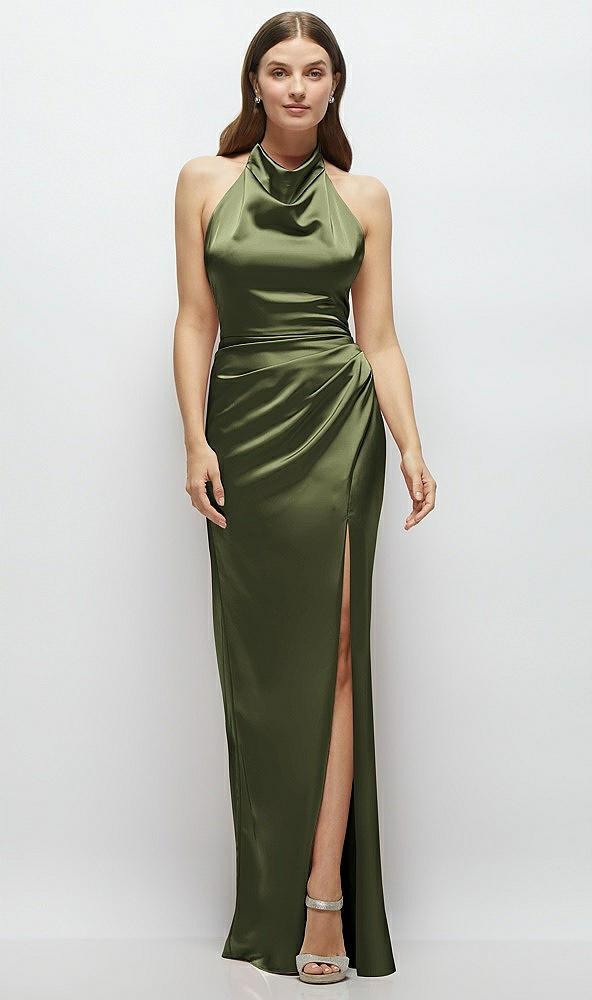 cowl halter open-back satin maxi dress