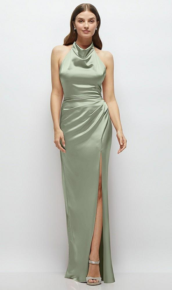 cowl halter open-back satin maxi dress