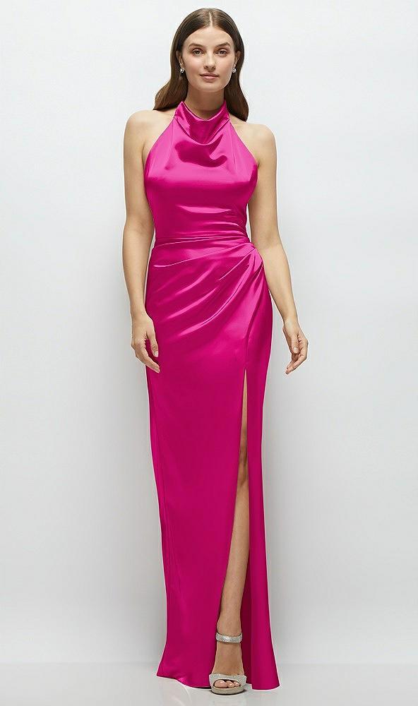 cowl halter open-back satin maxi dress