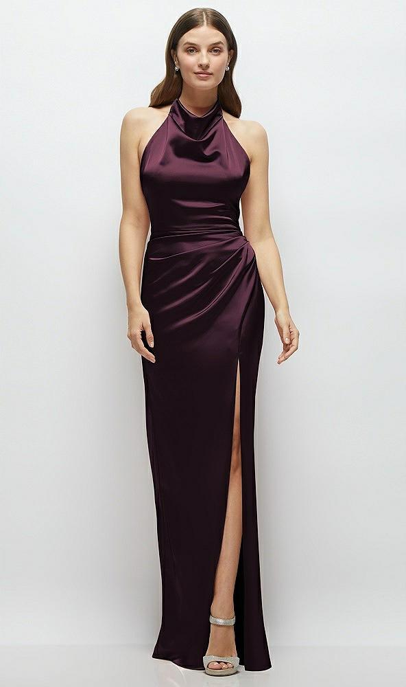 cowl halter open-back satin maxi dress