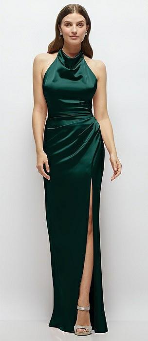 cowl halter open-back satin maxi dress