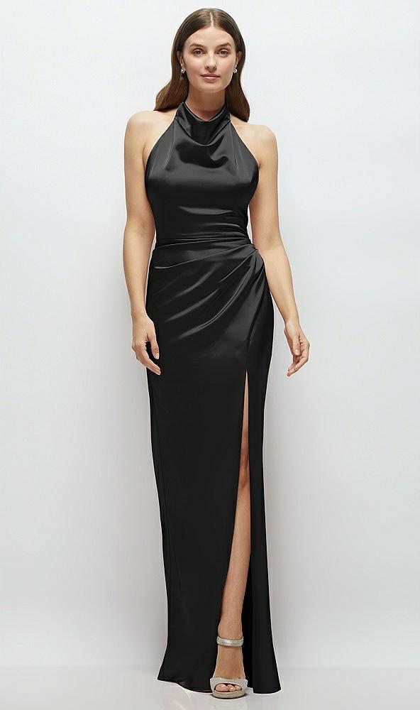 cowl halter open-back satin maxi dress