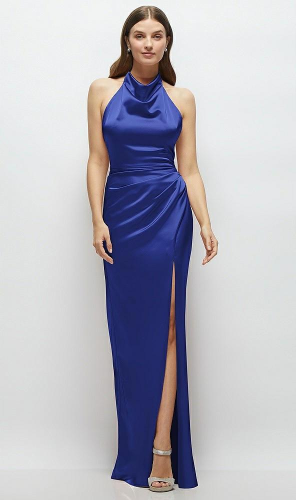 cowl halter open-back satin maxi dress