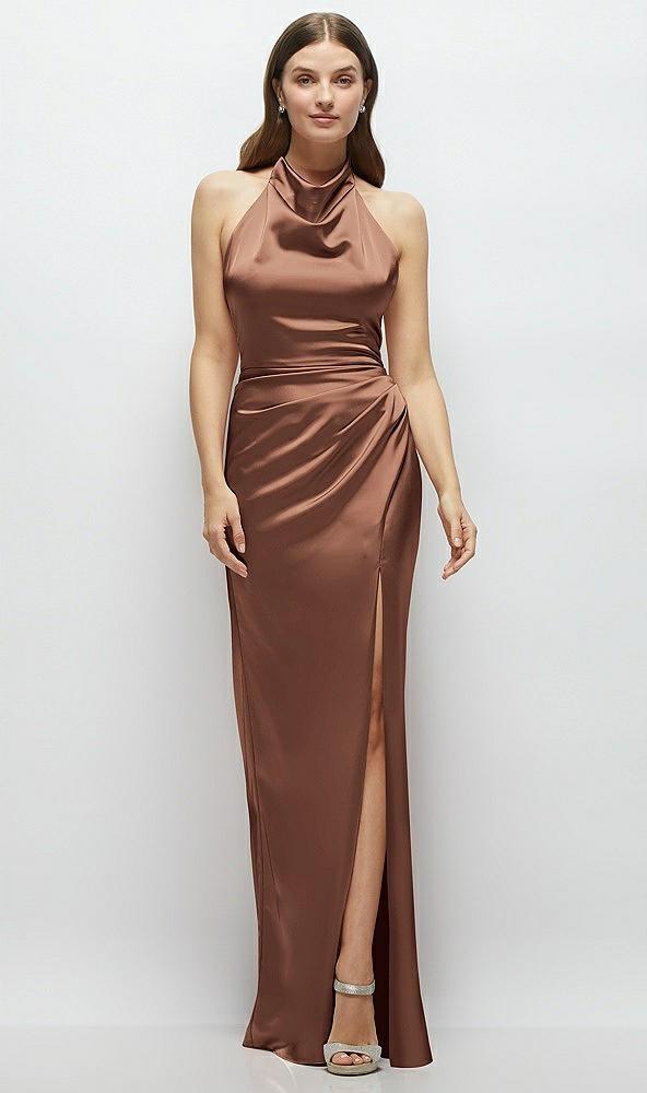 cowl halter open-back satin maxi dress