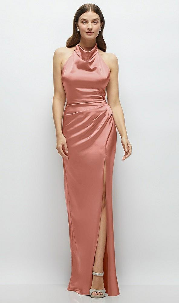 cowl halter open-back satin maxi dress